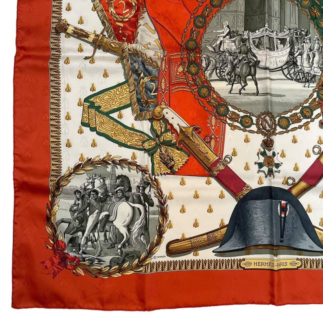 極美品 HERMES エルメス スカーフ シルク100％ カレ90 NAPOLEON レッド