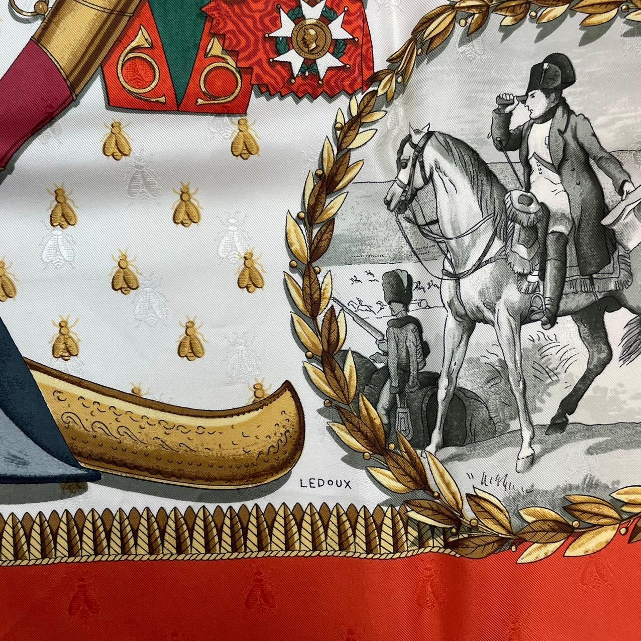 極美品 HERMES エルメス スカーフ シルク100％ カレ90 NAPOLEON レッド