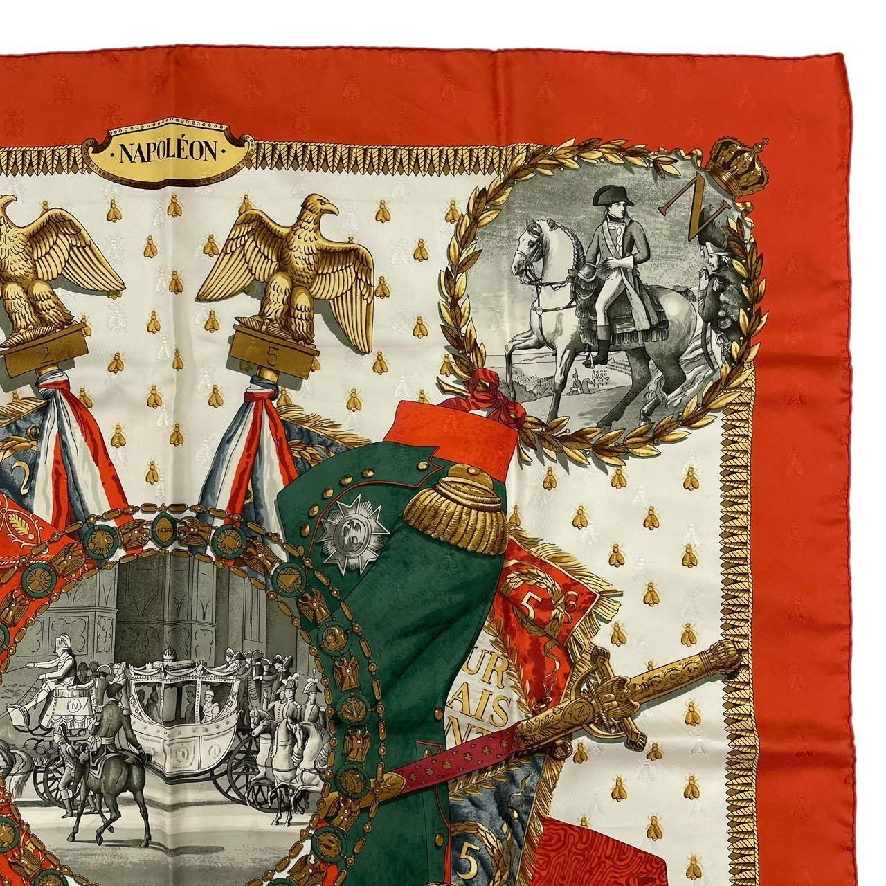 極美品 HERMES エルメス スカーフ シルク100％ カレ90 NAPOLEON レッド