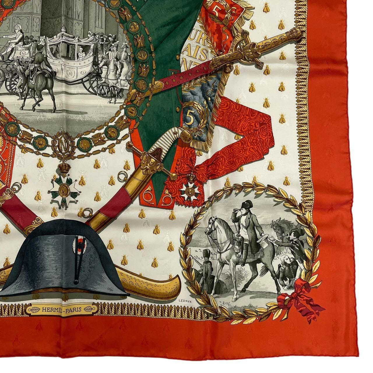 極美品 HERMES エルメス スカーフ シルク100％ カレ90 NAPOLEON レッド