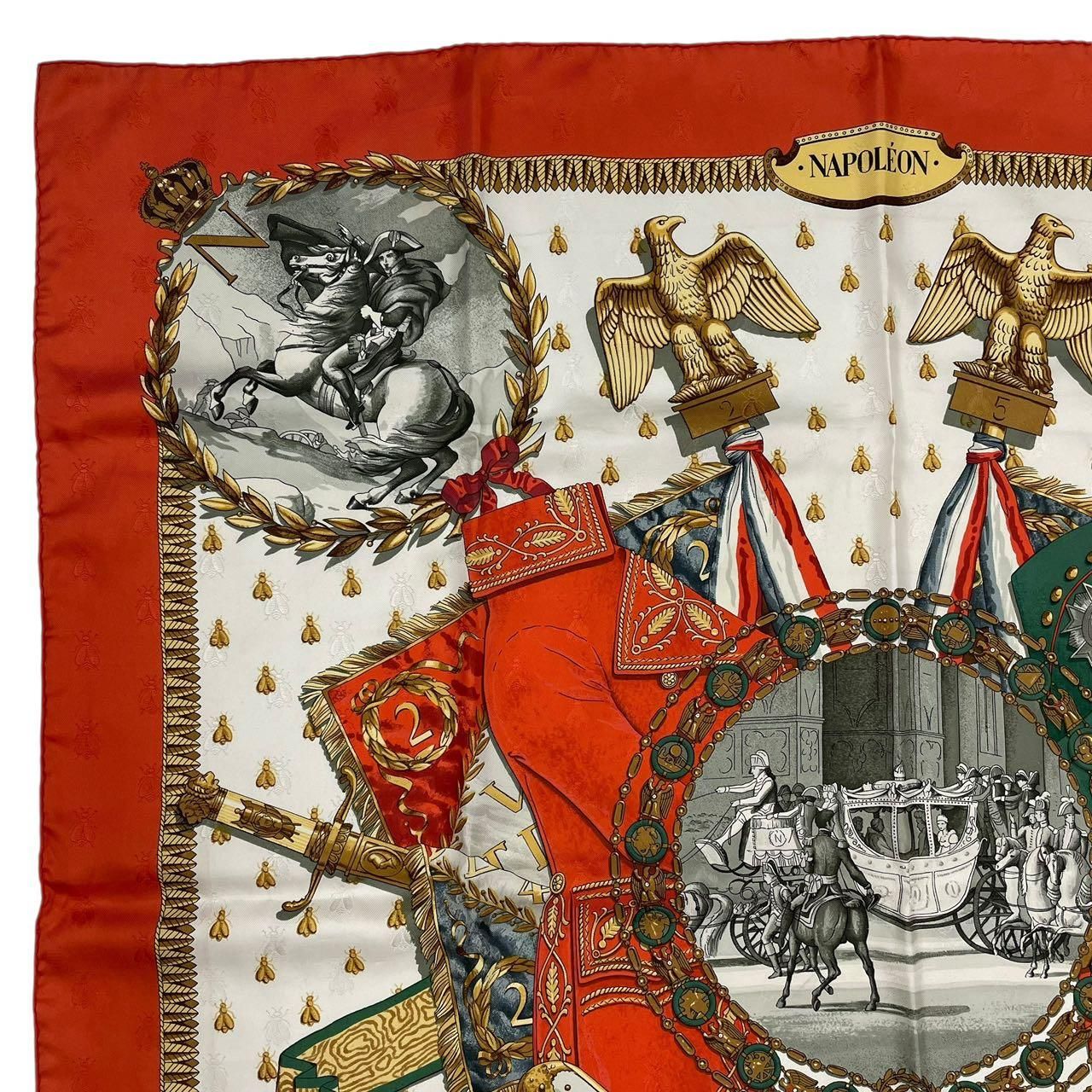 【極美品】HERMES エルメス カレ90 NAPOLEON スカーフ 極美品 HERMES エルメス スカーフ シルク100％ カレ90 NAPOLEON レッド