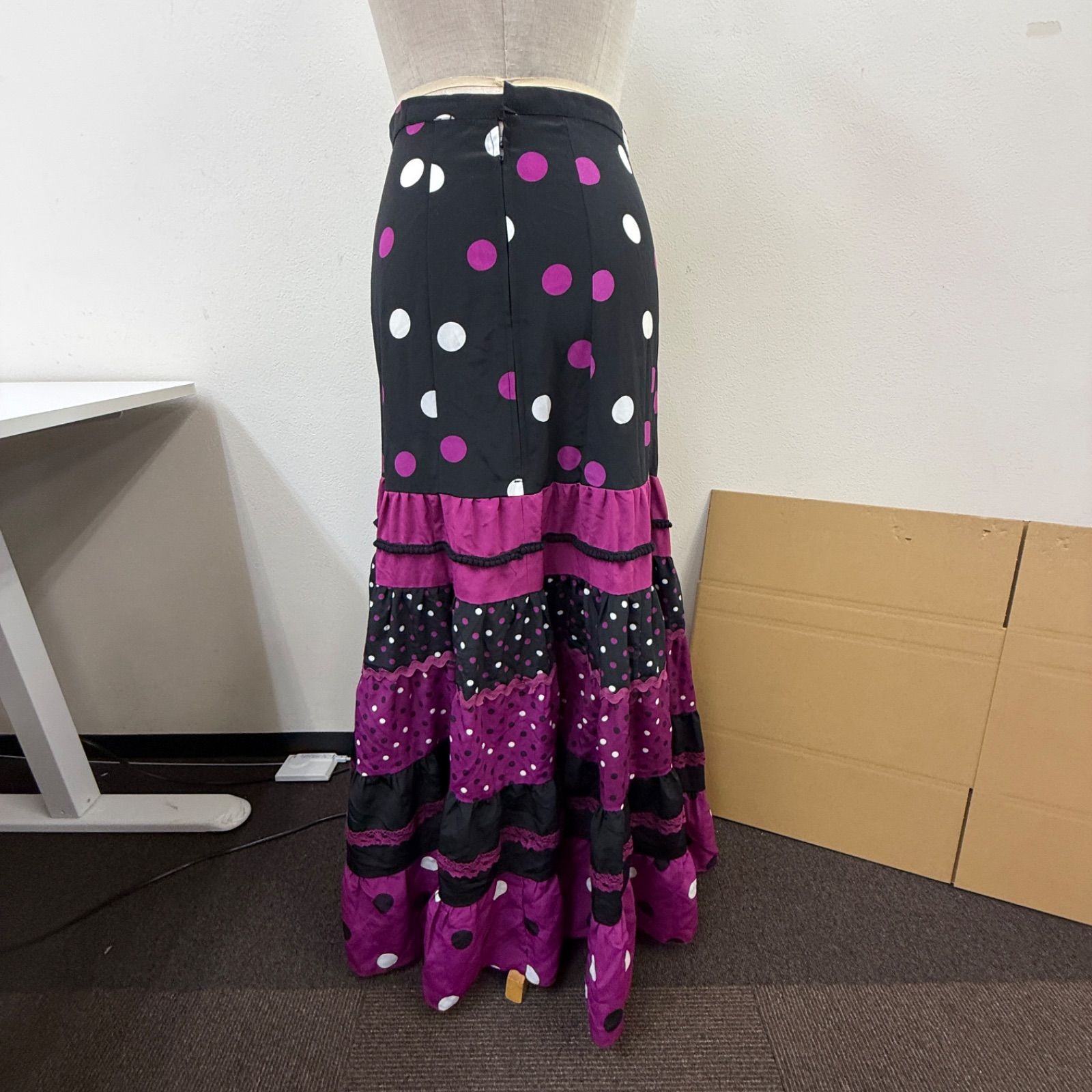 MariQuita】フラメンコ衣装 スカート ファルダ 黒 紫ドット フレア