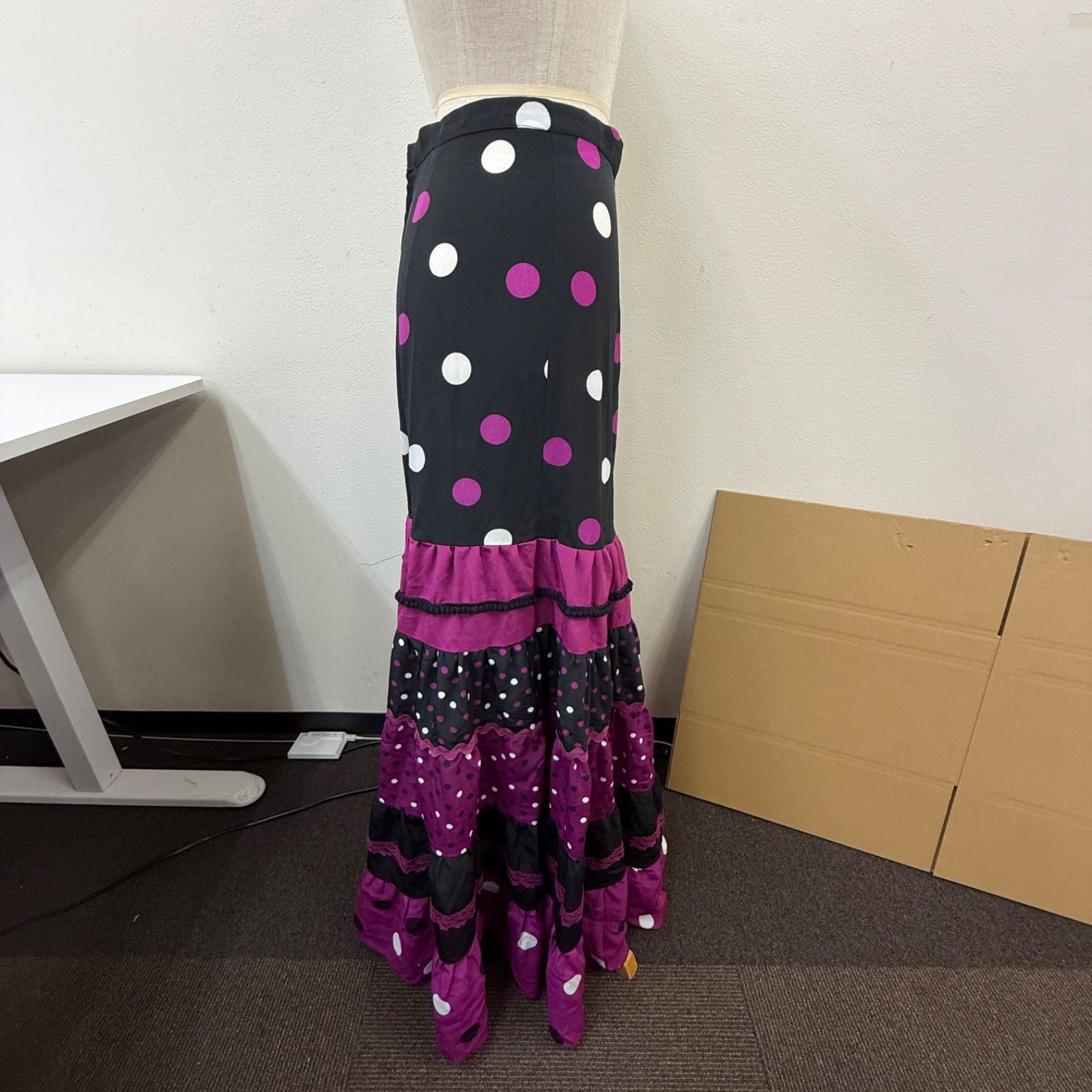 MariQuita】フラメンコ衣装 スカート ファルダ 黒 紫ドット フレア