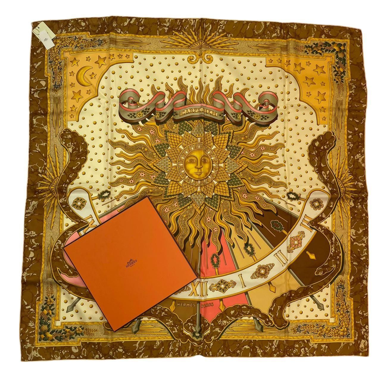 新品同様 HERMES エルメス スカーフ シルク カレ90 CARPE DIEM 今日一