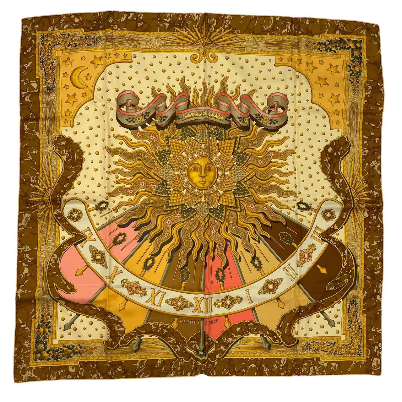 新品同様 HERMES エルメス スカーフ シルク カレ90 CARPE DIEM 今日一