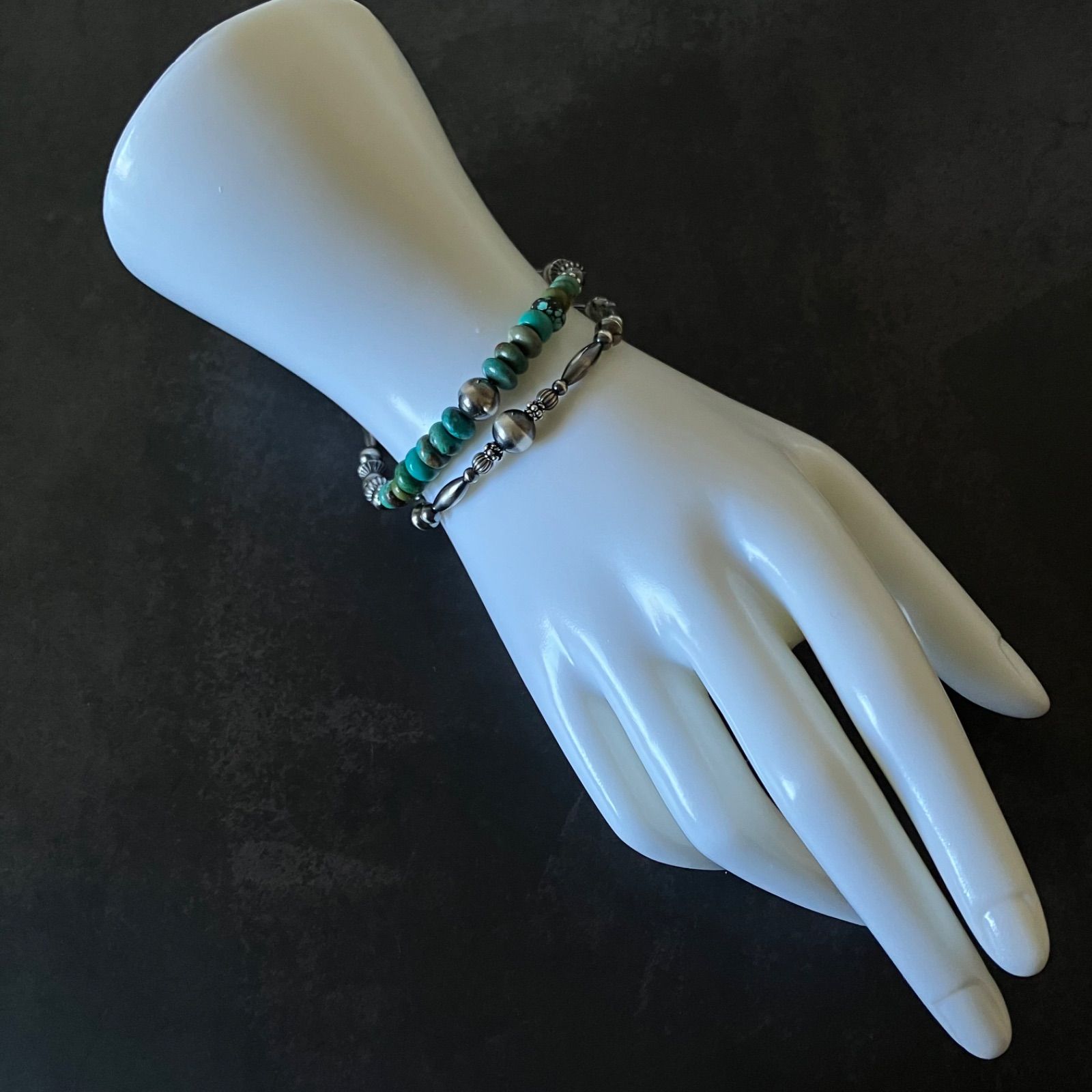 silver925ナバホパール×天然ターコイズのブレスレット19cm メンズ