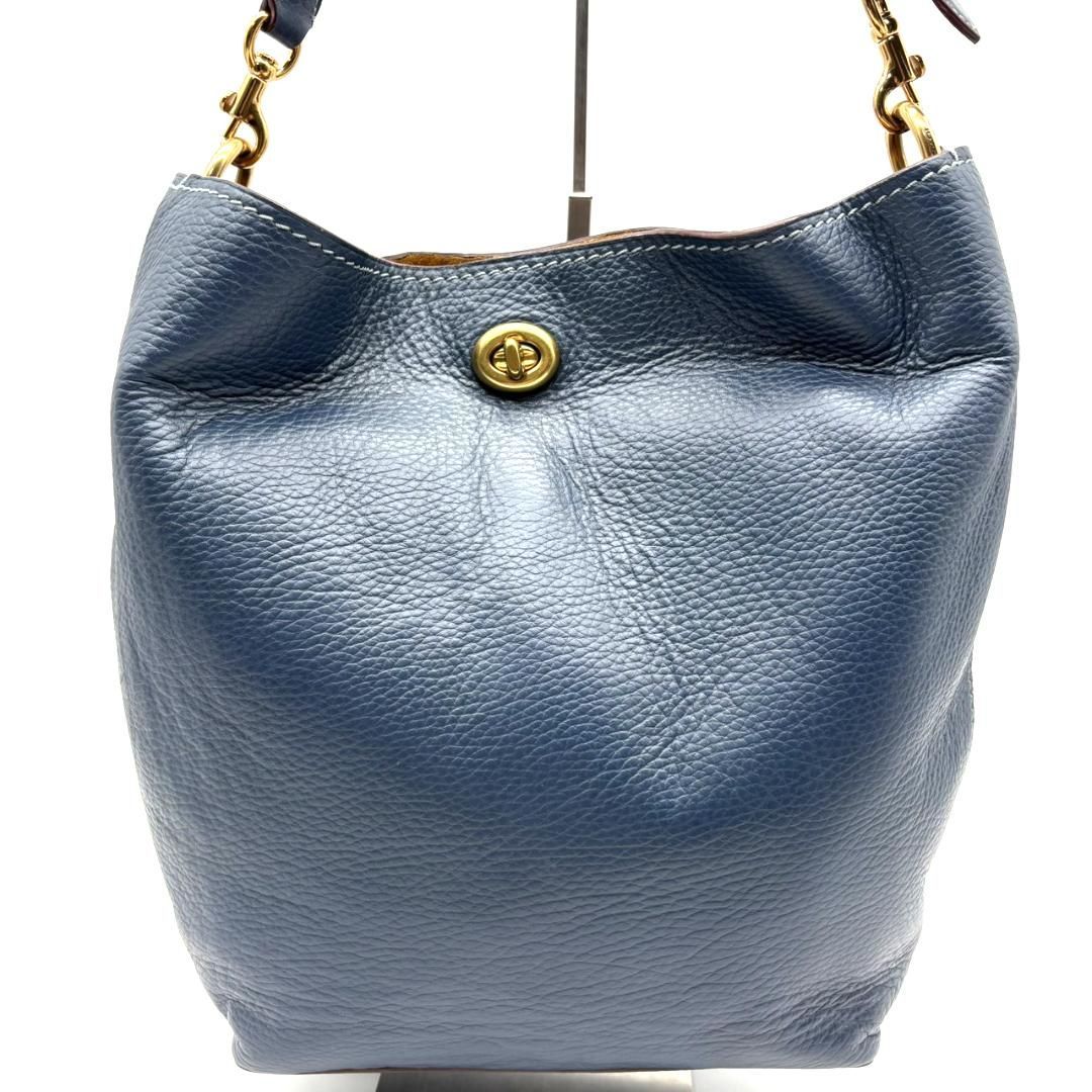 コーチ　ショルダーバッグ　バックル　イタリア製　ネイビー　オールレザー　シボ革 COACH コーチ ショルダーバッグ レザー ブルー ネイビー Y2K ターン