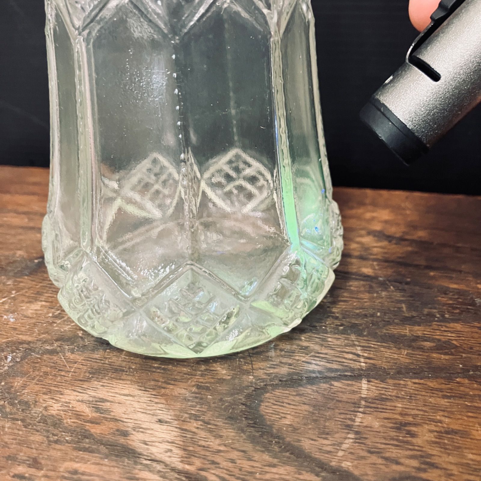 ウランガラス　デキャンタ　B ウランガラス デキャンタ 栓付き 昭和レトロ ガラスボトル ブラック