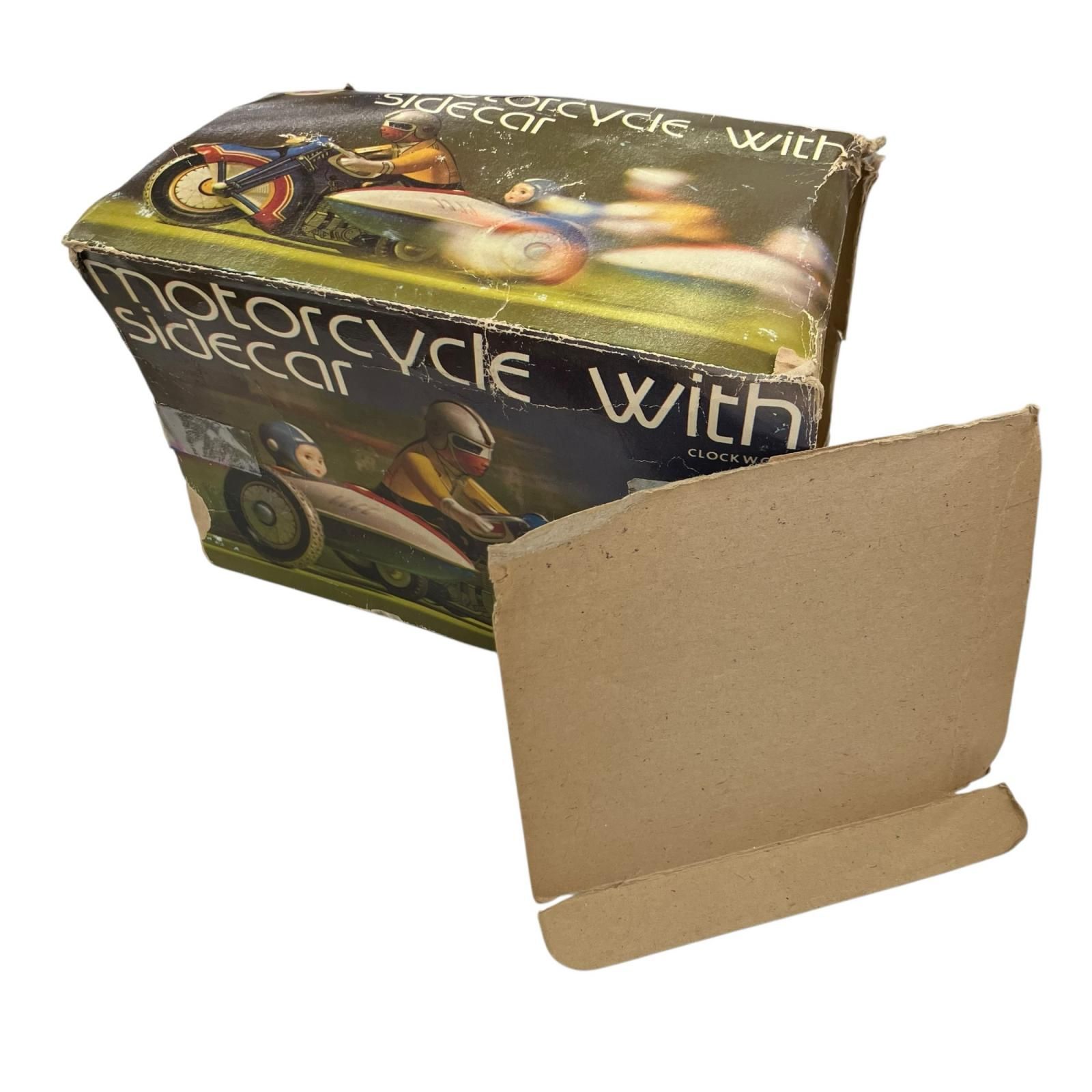 186000☆動作品☆ 昭和レトロ ブリキ サイドカー ゼンマイおもちゃ