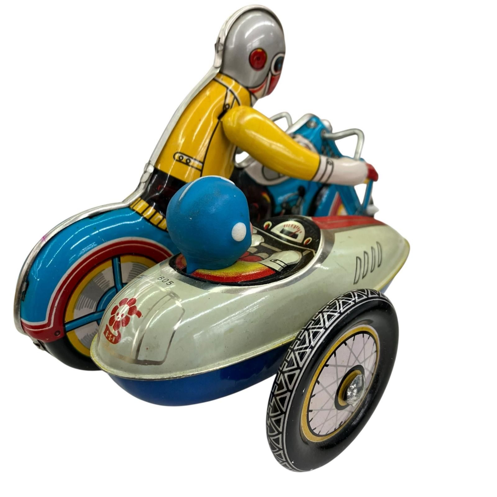 186000☆動作品☆ 昭和レトロ ブリキ サイドカー ゼンマイおもちゃ