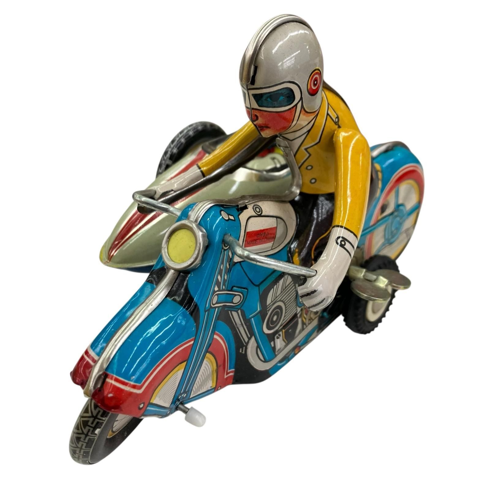 186000☆動作品☆ 昭和レトロ ブリキ サイドカー ゼンマイおもちゃ