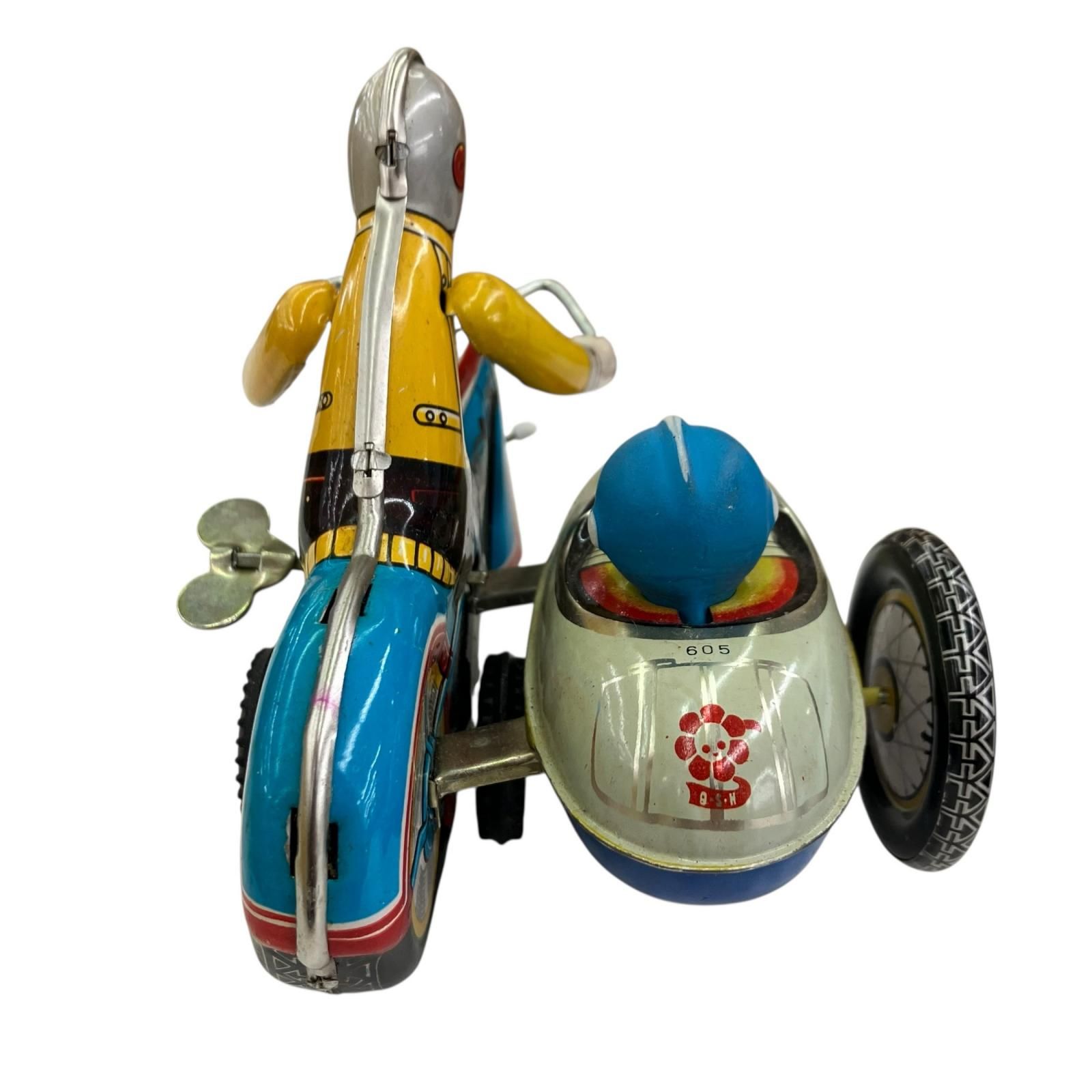 186000☆動作品☆ 昭和レトロ ブリキ サイドカー ゼンマイおもちゃ