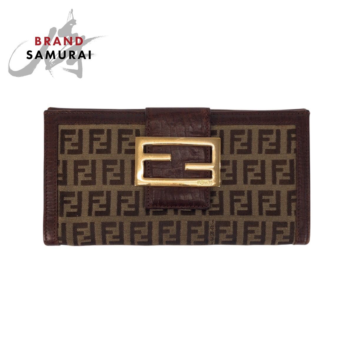 FENDI フェンディ ズッカ ブラウン ベージュ ゴールド金具 レザー