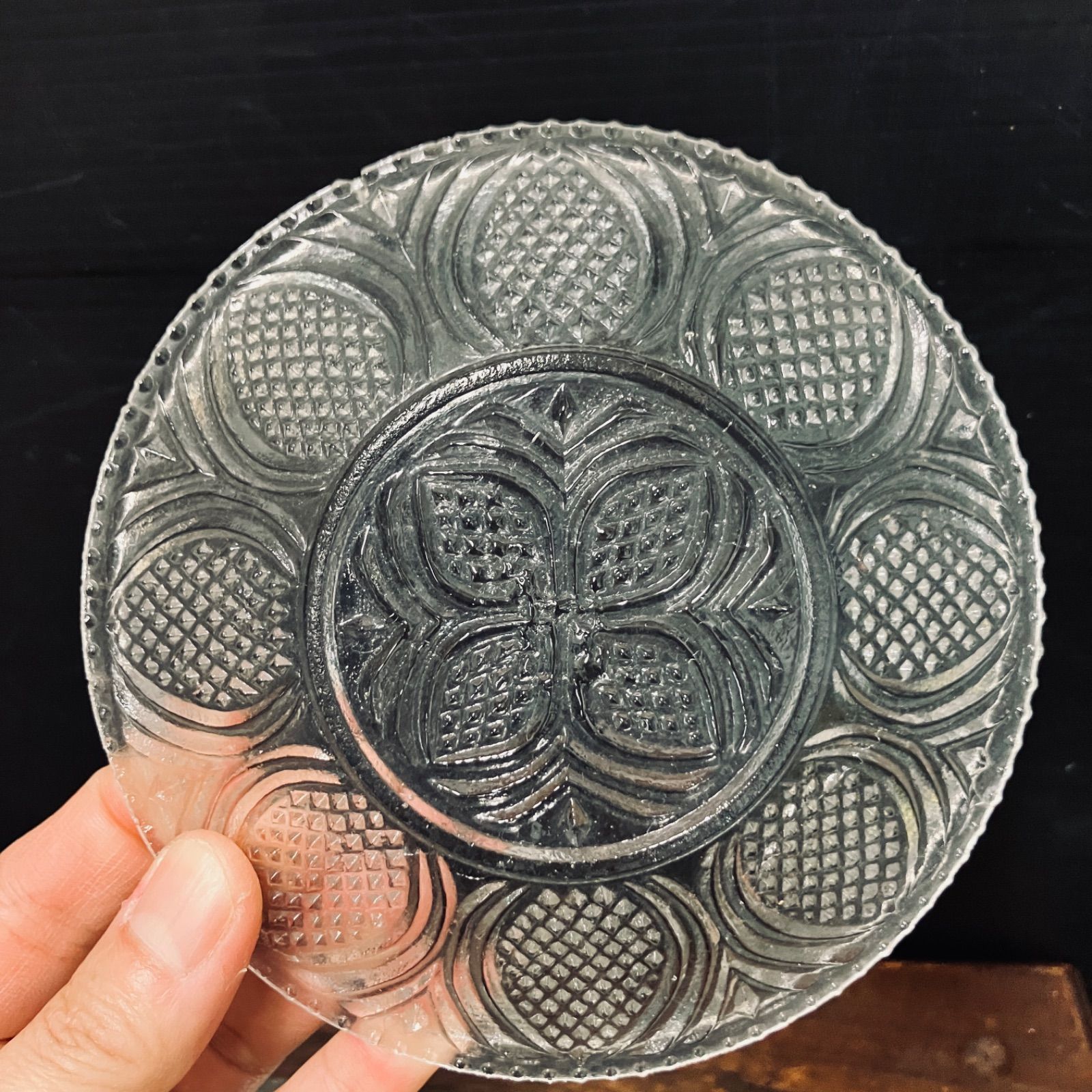 ウランガラス　小皿 　4客　レトロ　気泡 ウランガラス コースター 5枚セット 昭和レトロ 小皿 プレート