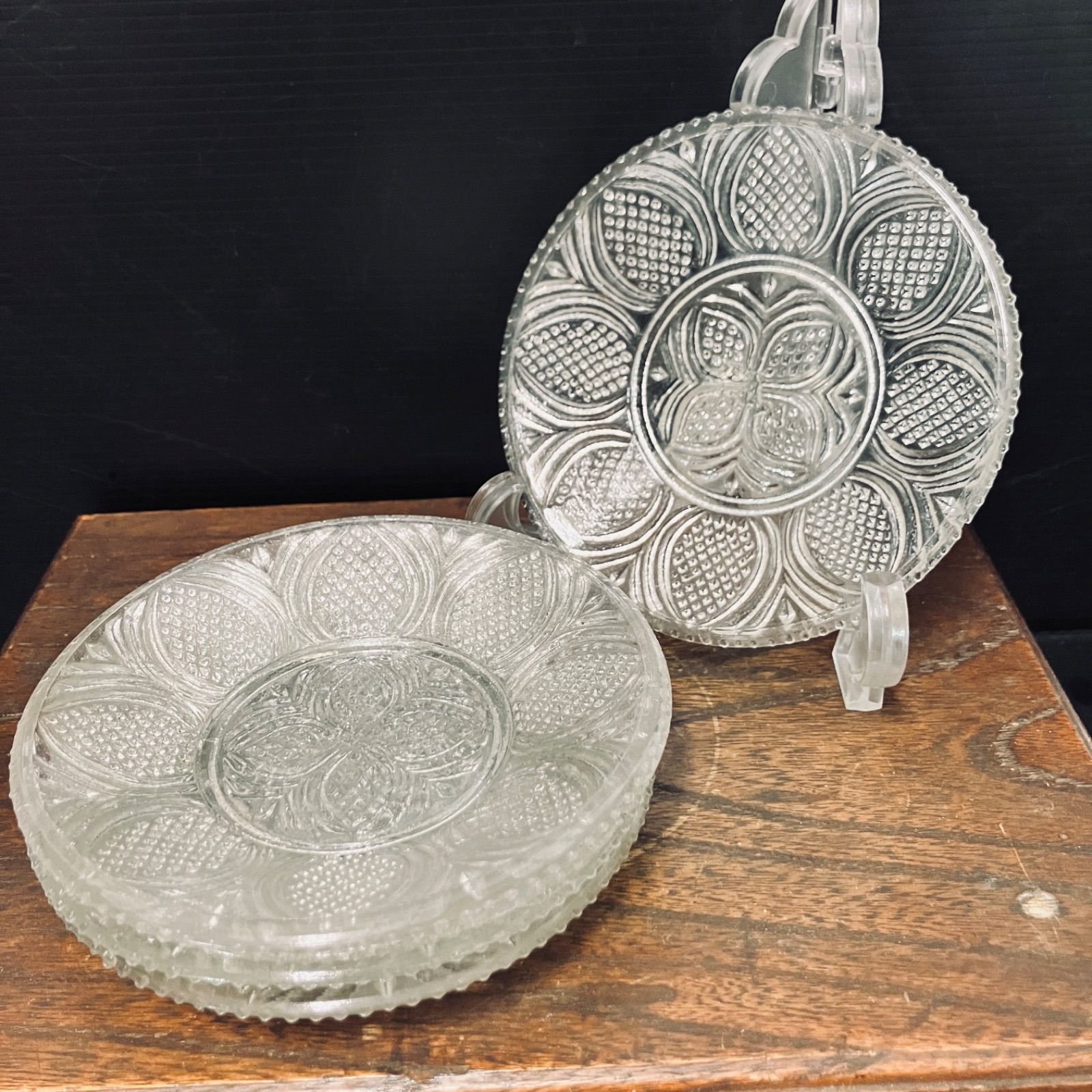 ウランガラス コースター 5枚セット 昭和レトロ 小皿 プレート