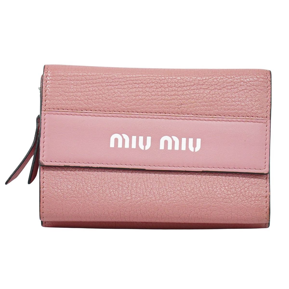本物 ミュウミュウ MIU MIU ロゴ 三つ折り 折財布 コンパクト 