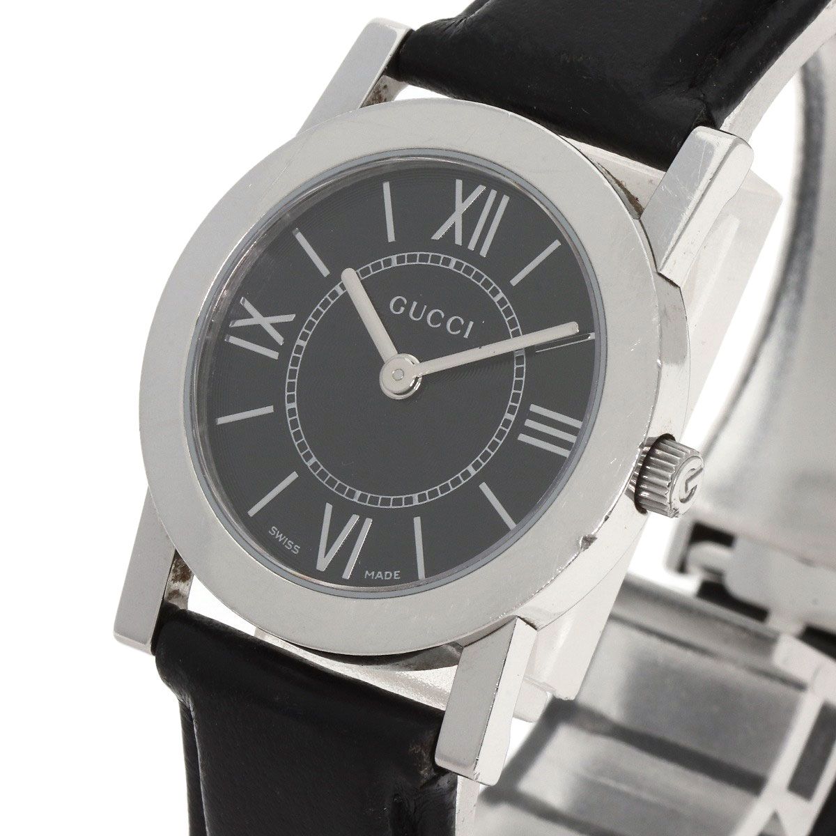 GUCCI グッチ 5200L.1 ラウンドフェイス 腕時計 SS 革 レディース