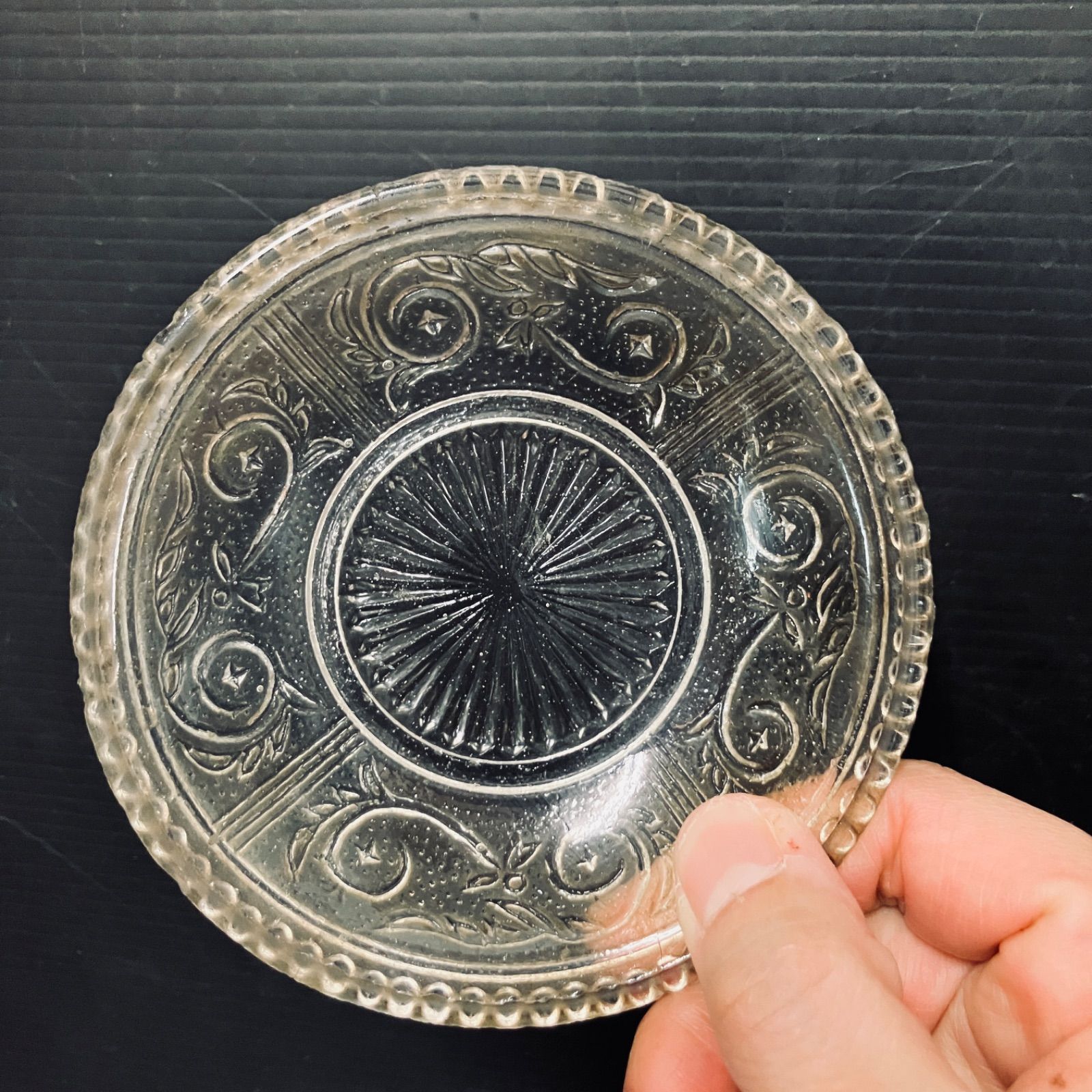 ウランガラス コースター 昭和レトロ 小皿 プレート 直径約10cm
