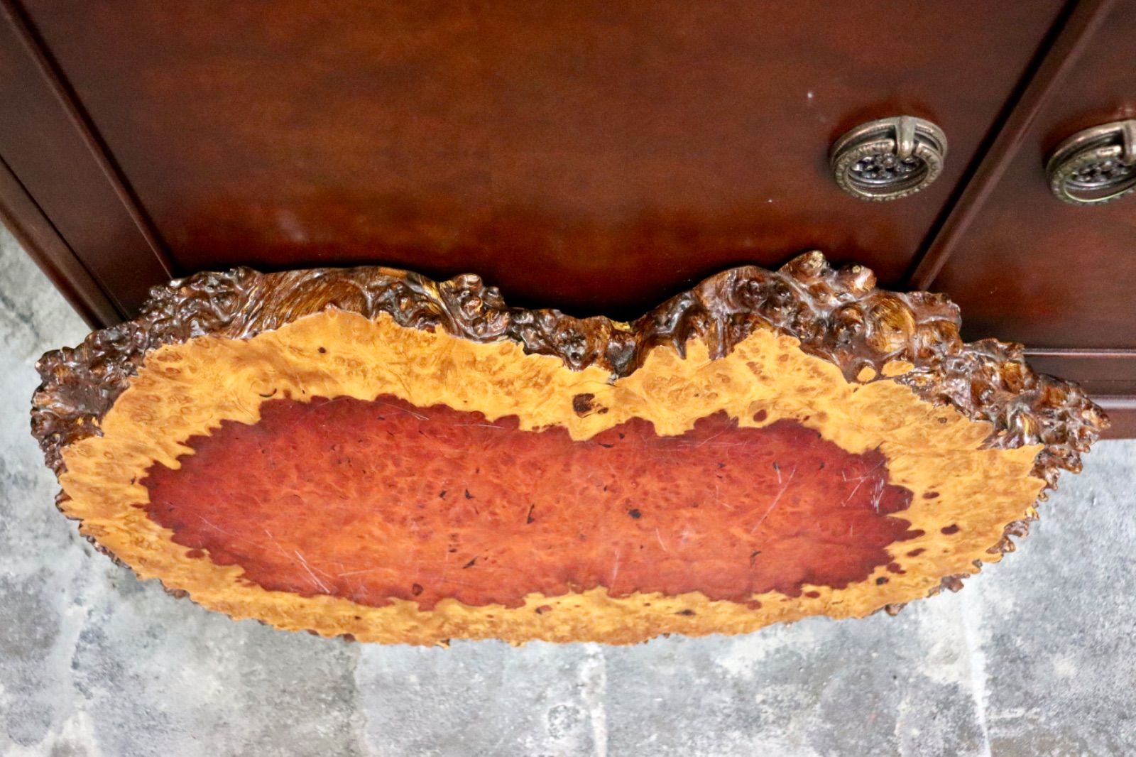 GMIH340○花梨 花台 一枚板 無垢材 瘤杢 葡萄杢 満鬼面紋 プレート