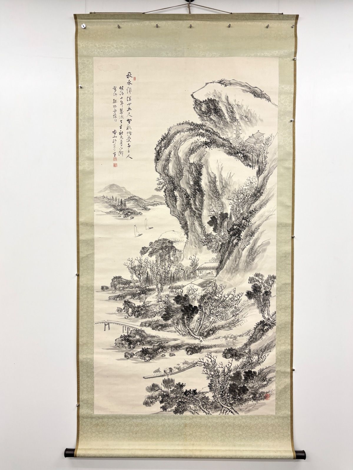 掛軸 M.86 帆足杏雨 山水の図 落款印あり ＃茶掛＃古美術 #骨董品