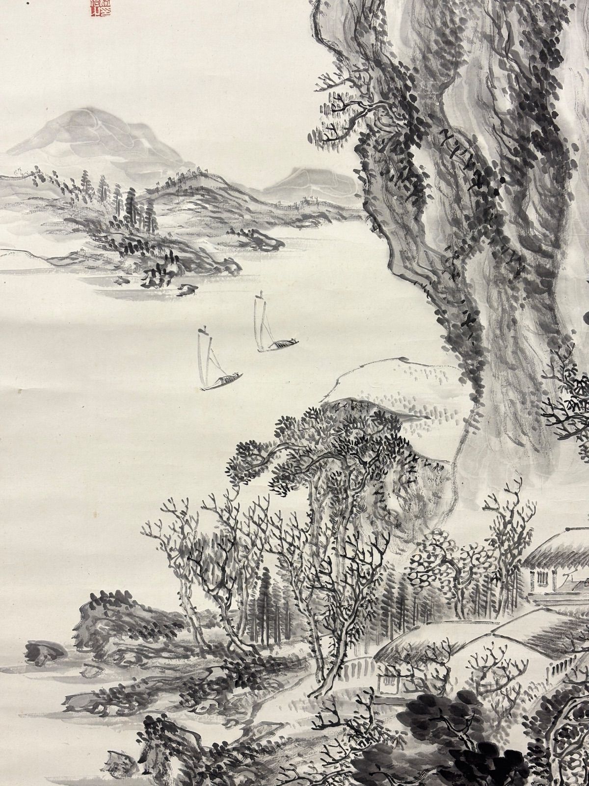 掛軸 M.86 帆足杏雨 山水の図 落款印あり ＃茶掛＃古美術 #骨董品