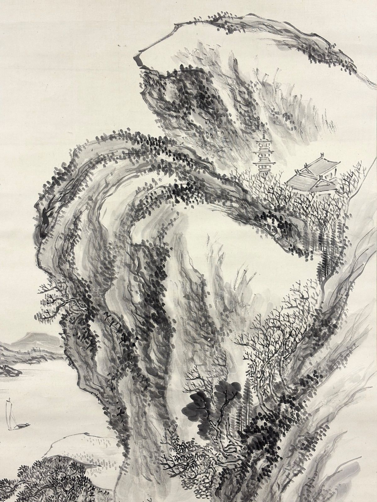 掛軸 M.86 帆足杏雨 山水の図 落款印あり ＃茶掛＃古美術 #骨董品