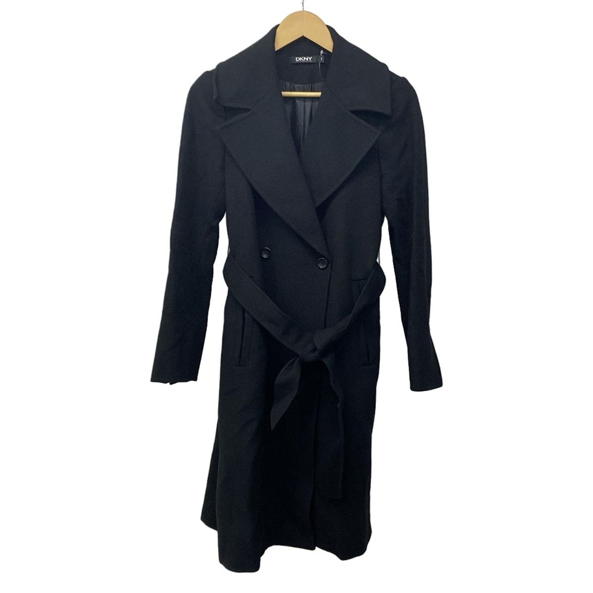 週末セール　美品　ダナキャラン DKNY 2way アンゴラ　ロングコート　XL DKNY(ダナキャラン) コート サイズ2 M レディース美品 - 黒 長袖/冬