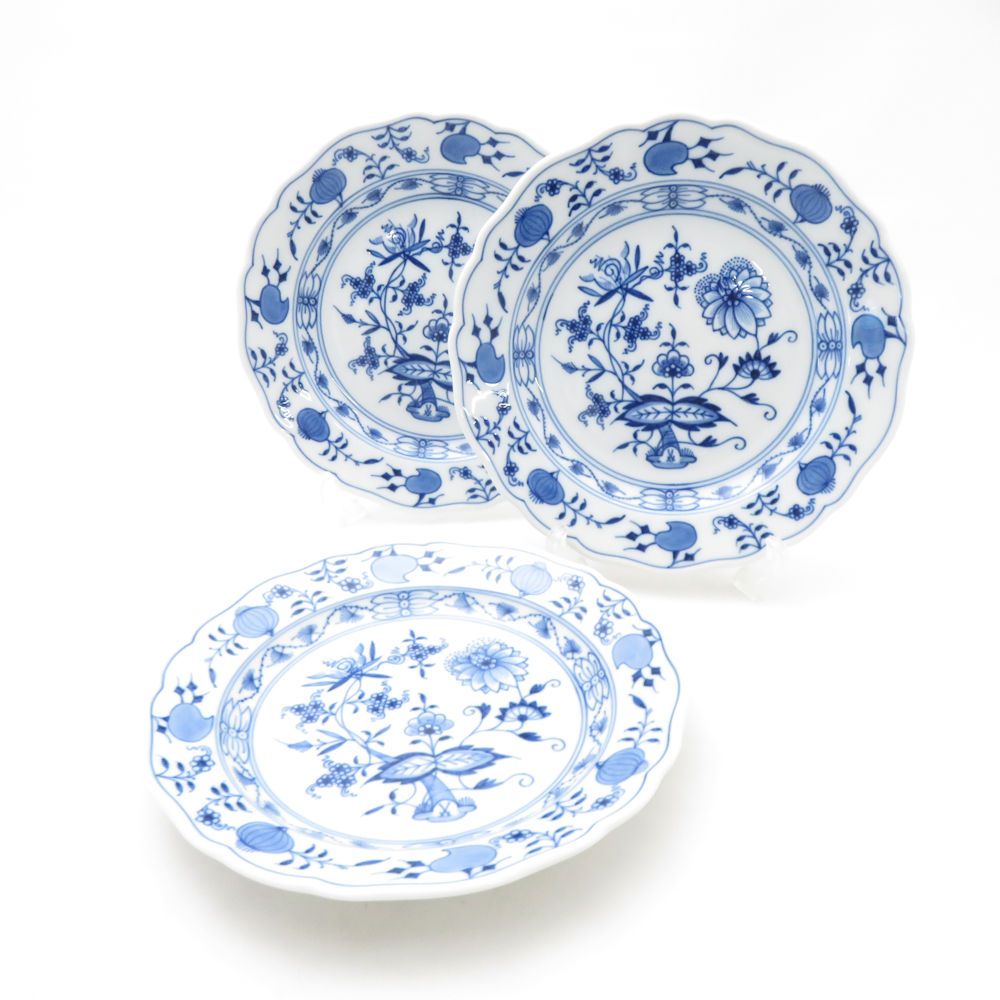 美品 MEISSEN マイセン ブルーオニオン 中皿 3枚 セット 18cmプレート