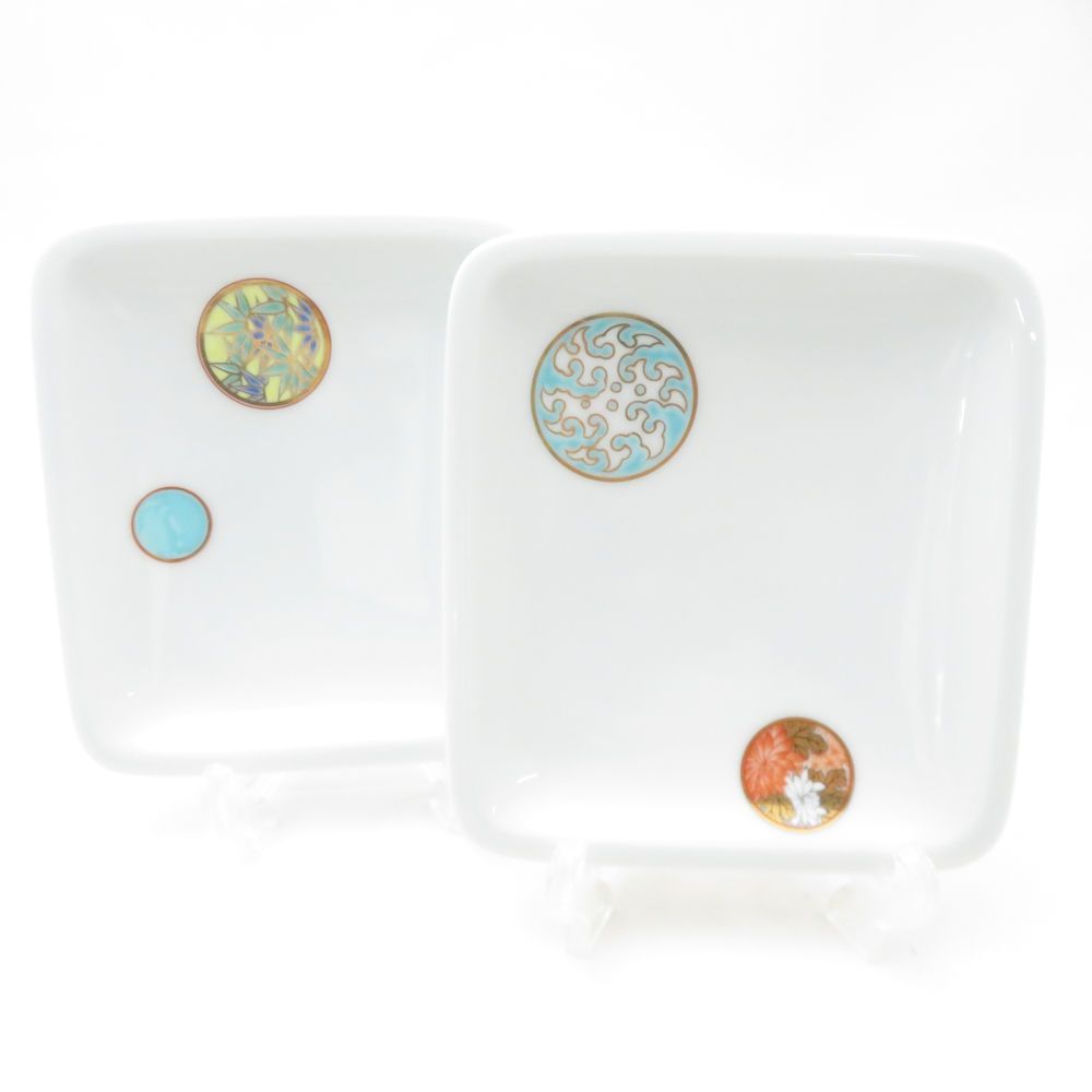 Fukagawa Seiji 深川製磁 寿赤絵 角銘々皿 5枚 セット 12cmプレート