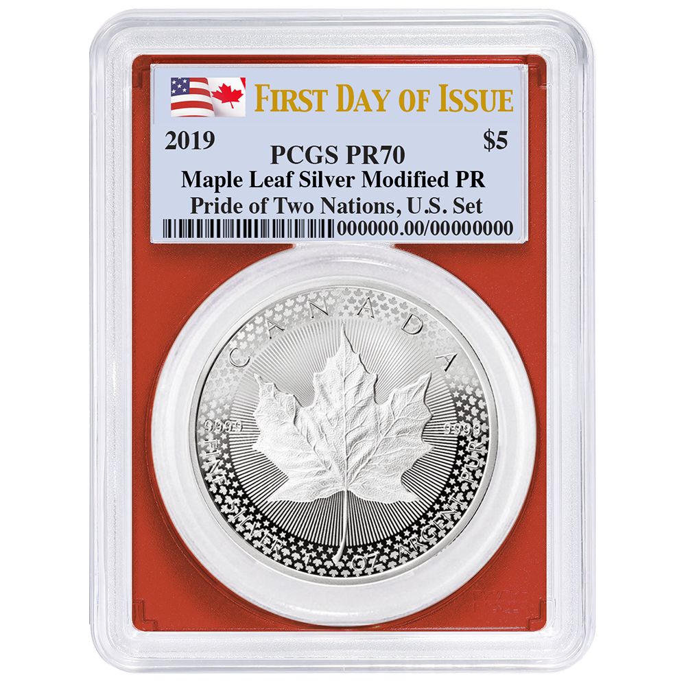 2019年 修正プルーフ 5ドル銀貨 カナダ産メープルリーフ PCGS PR70