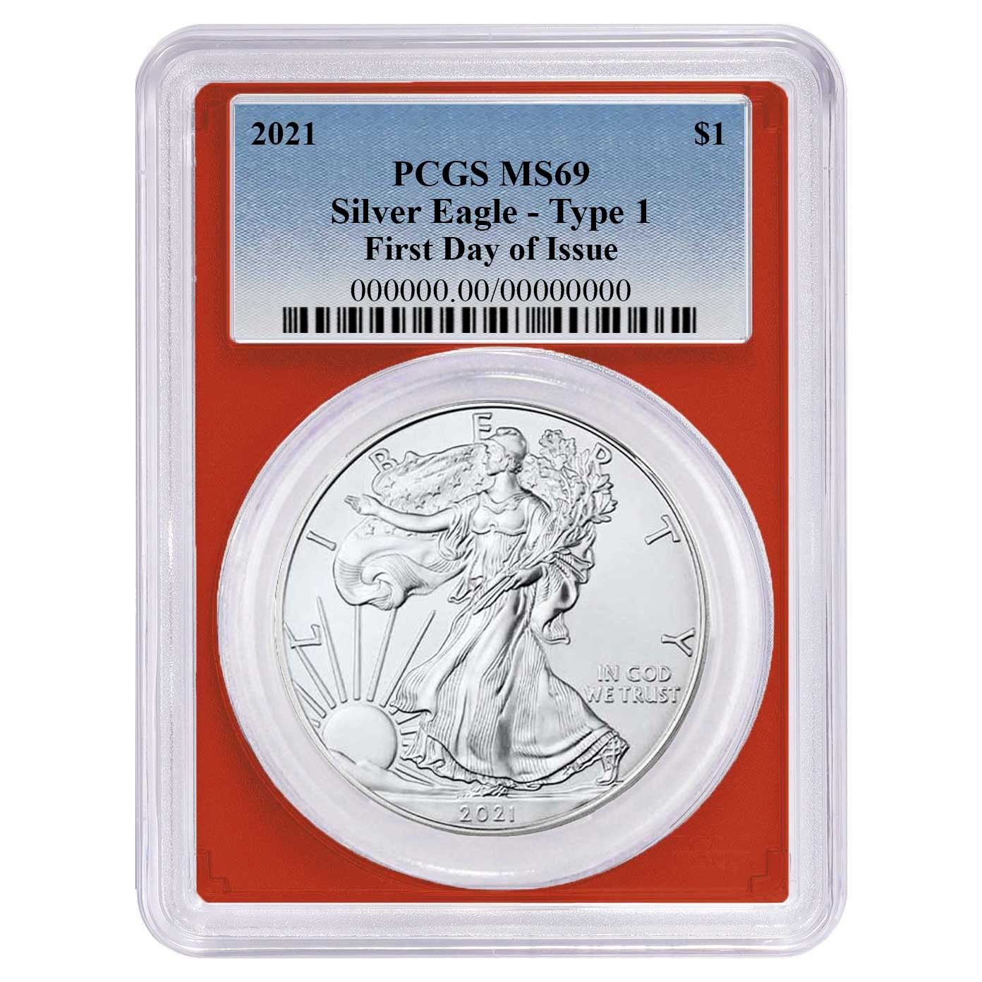 2021年 1ドル タイプ1 アメリカン シルバー イーグル PCGS MS69 FDOI