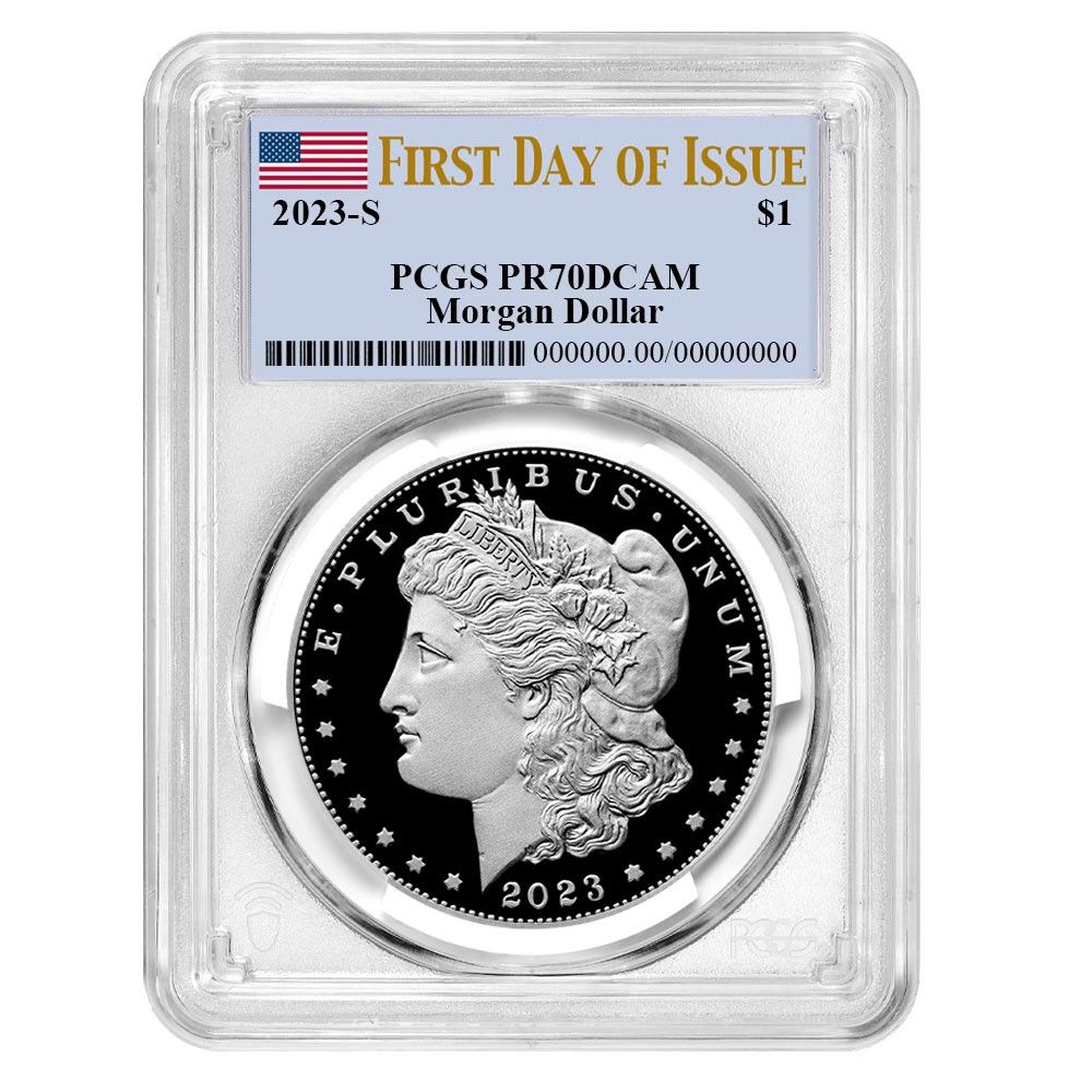 2023-S プルーフ 1ドル モルガン銀貨 PCGS PR70DCAM FDOI フラッグ