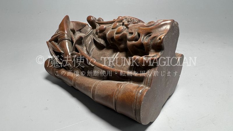 旧家蔵出し 黄楊木細密彫 竹節紋 筆筒 筆立 文房具 書道品 文房賞物 古