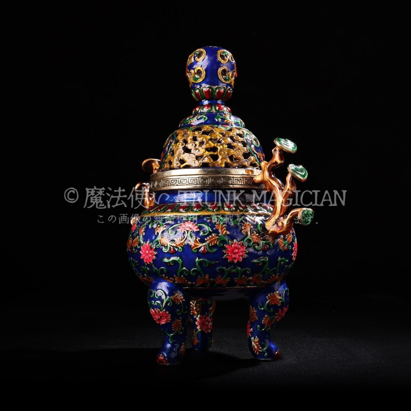 旧家蔵出し 銅胎景泰藍 琺瑯彩 七寶燒 三足香炉 熏香炉 香道具 逸品