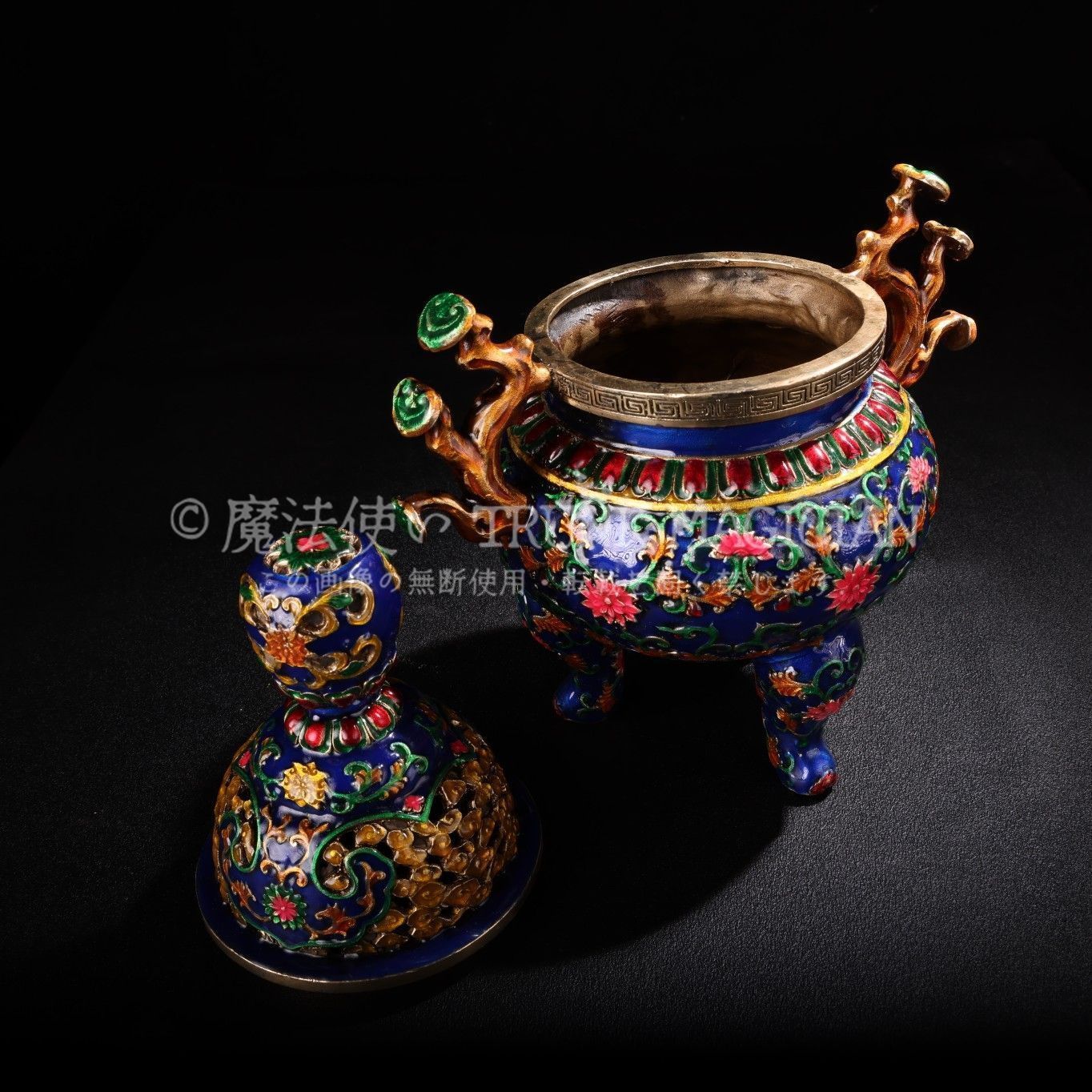 旧家蔵出し 銅胎景泰藍 琺瑯彩 七寶燒 三足香炉 熏香炉 香道具 逸品