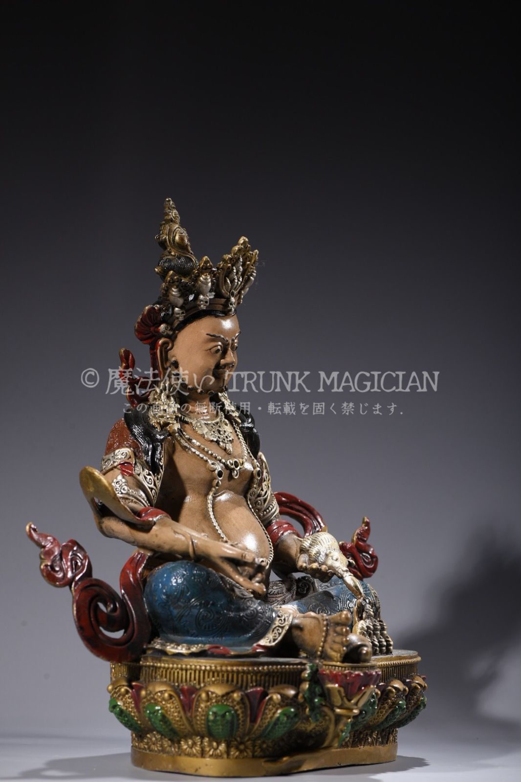 旧家蔵出し 銅製 金鍍 彩繪 黄財神像 仏像 仏教古美術 密宗密教 供養品