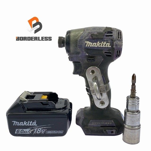 ☆品☆ makita マキタ 18V 充電式インパクトドライバ TD173D 紫/パープル 本体+バッテリー1個(18V 6.0Ah)+ソケット108196