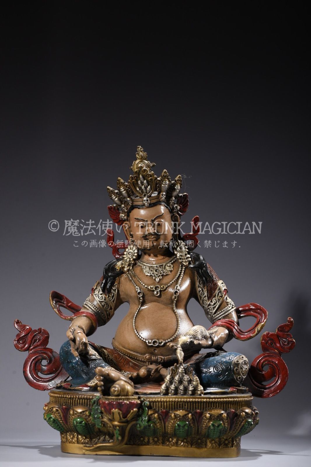 旧家蔵出し 銅製 金鍍 彩繪 黄財神像 仏像 仏教古美術 密宗密教 供養品