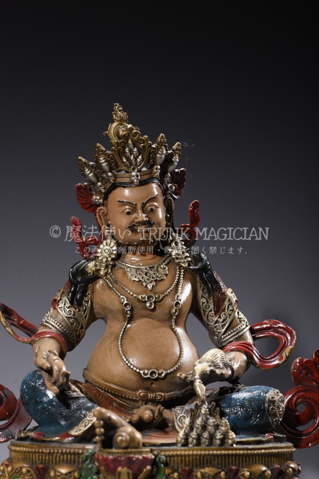 旧家蔵出し 銅製 金鍍 彩繪 黄財神像 仏像 仏教古美術 密宗密教 供養品