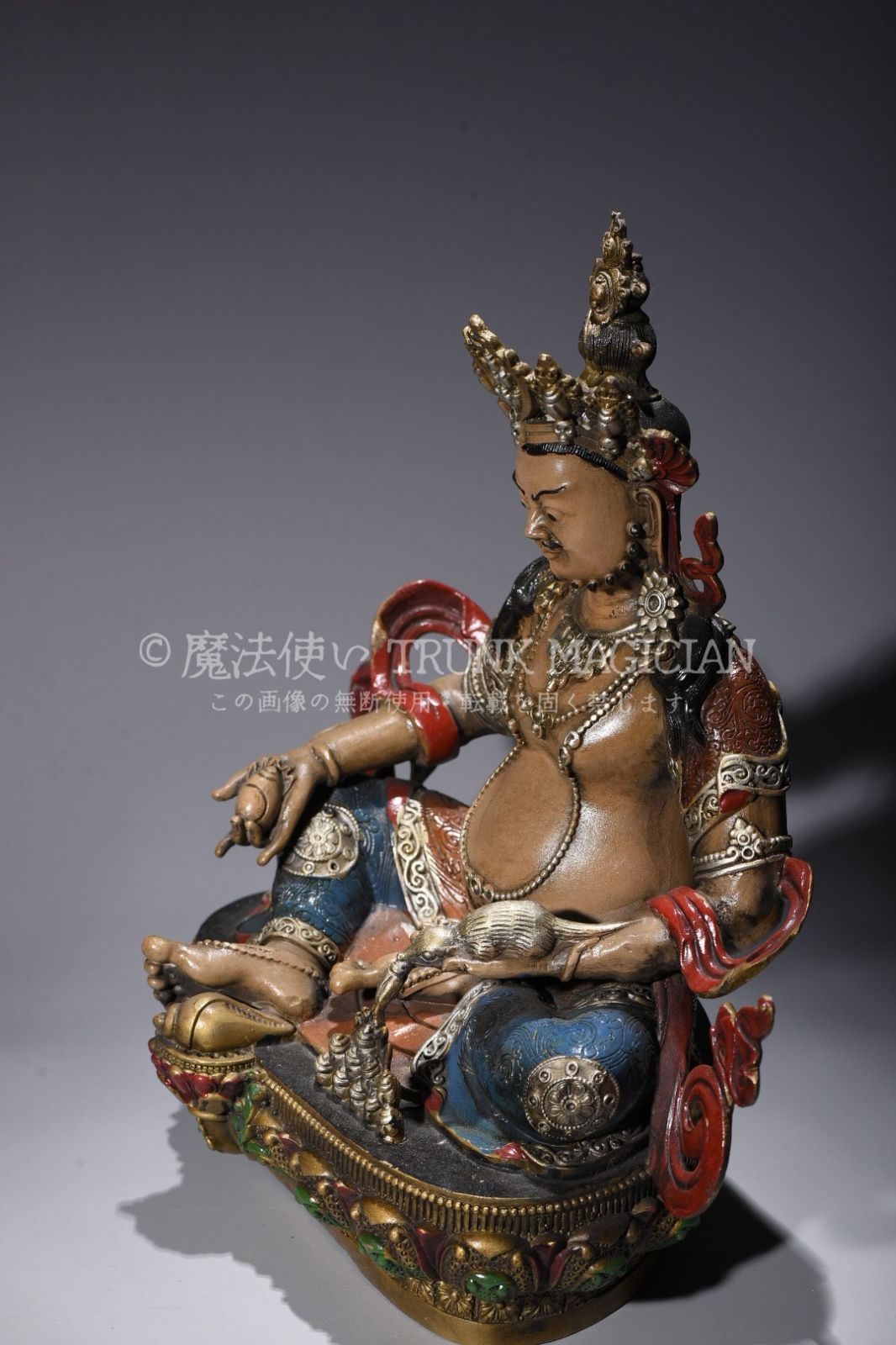 旧家蔵出し 銅製 金鍍 彩繪 黄財神像 仏像 仏教古美術 密宗密教 供養品