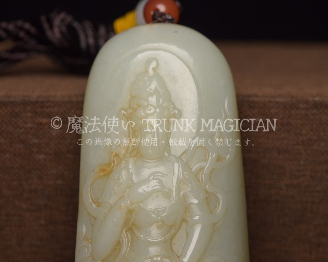 旧家蔵出し 和田玉細密彫 高古件 觀世音菩薩像 ペンダント 根付 置物