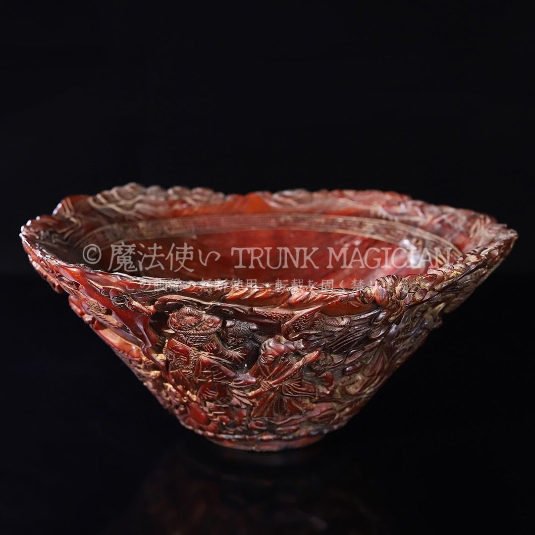 旧家蔵出し 角材細密彫 八仙人物紋碗 置物 文房賞物 供養品 古美術品