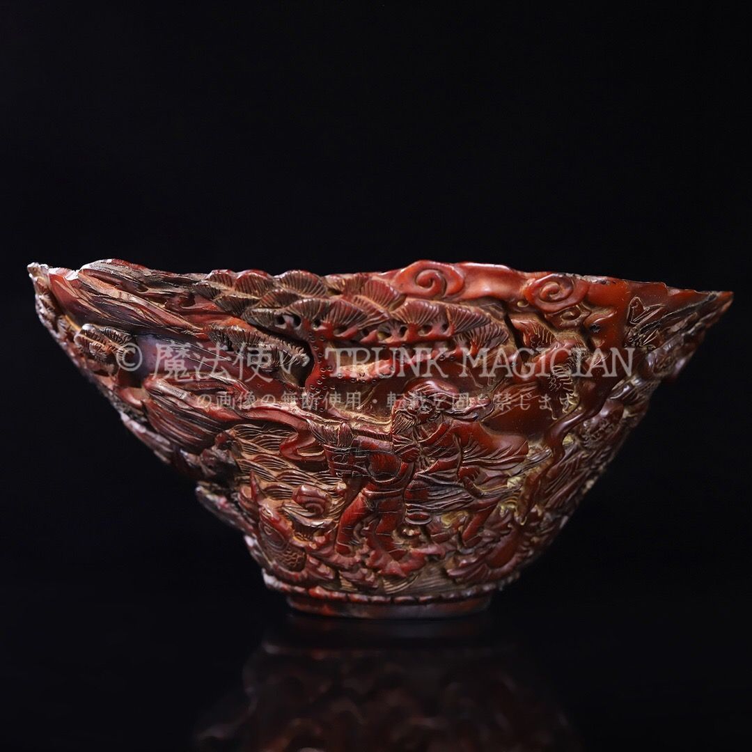 旧家蔵出し 角材細密彫 八仙人物紋碗 置物 文房賞物 供養品 古美術品