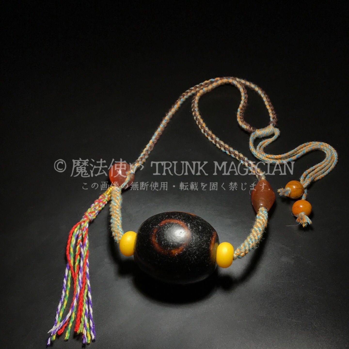 旧家蔵出し 瑪瑙細密彫 自然風化紋 雙天地天珠ネックレス本 根付 供養