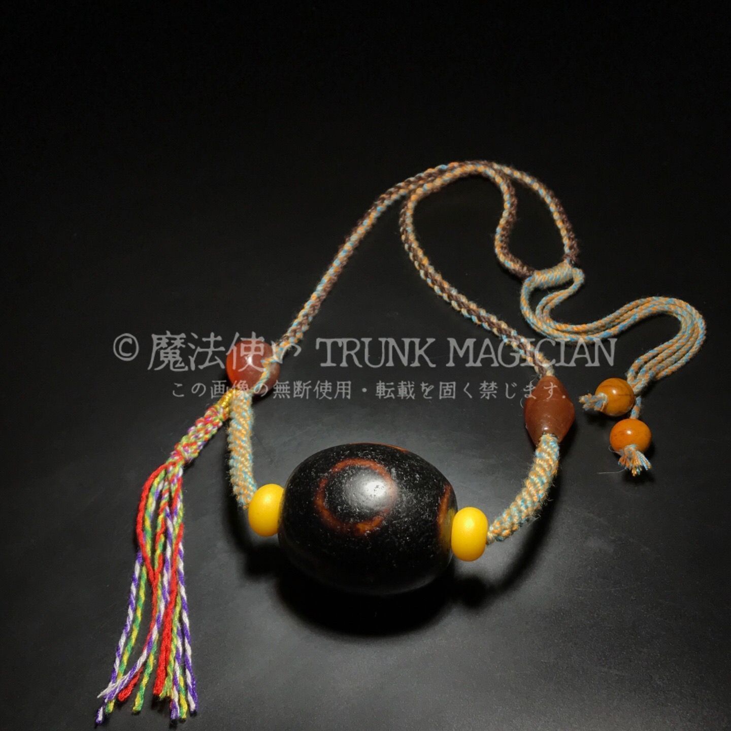 旧家蔵出し 瑪瑙細密彫 自然風化紋 雙天地天珠ネックレス本 根付 供養