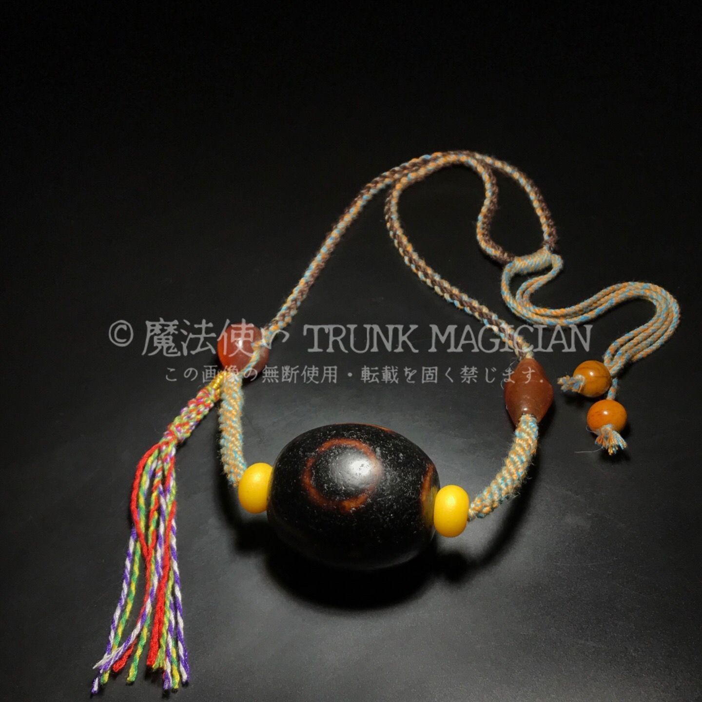 旧家蔵出し 瑪瑙細密彫 自然風化紋 雙天地天珠ネックレス本 根付 供養