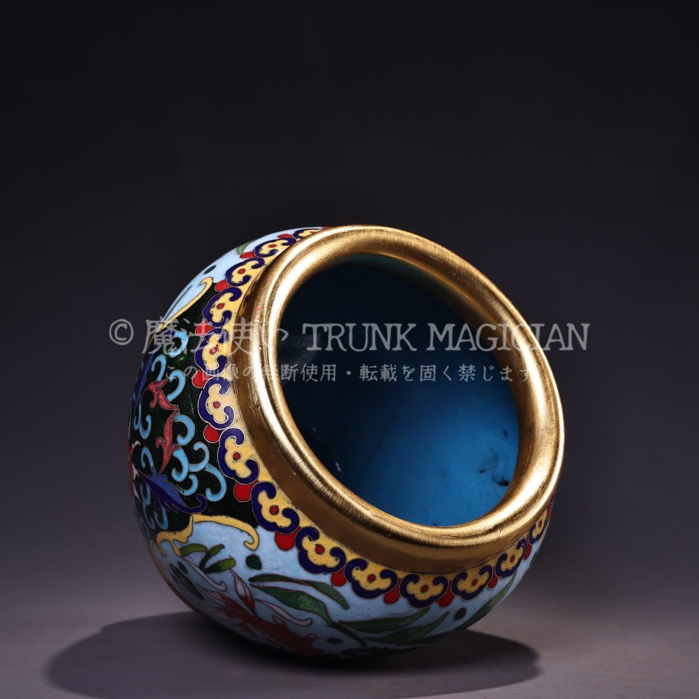 旧家蔵出し 銅製 景泰藍 琺瑯彩 年年有餘紋缸 置物 賞物 供養品 古美術