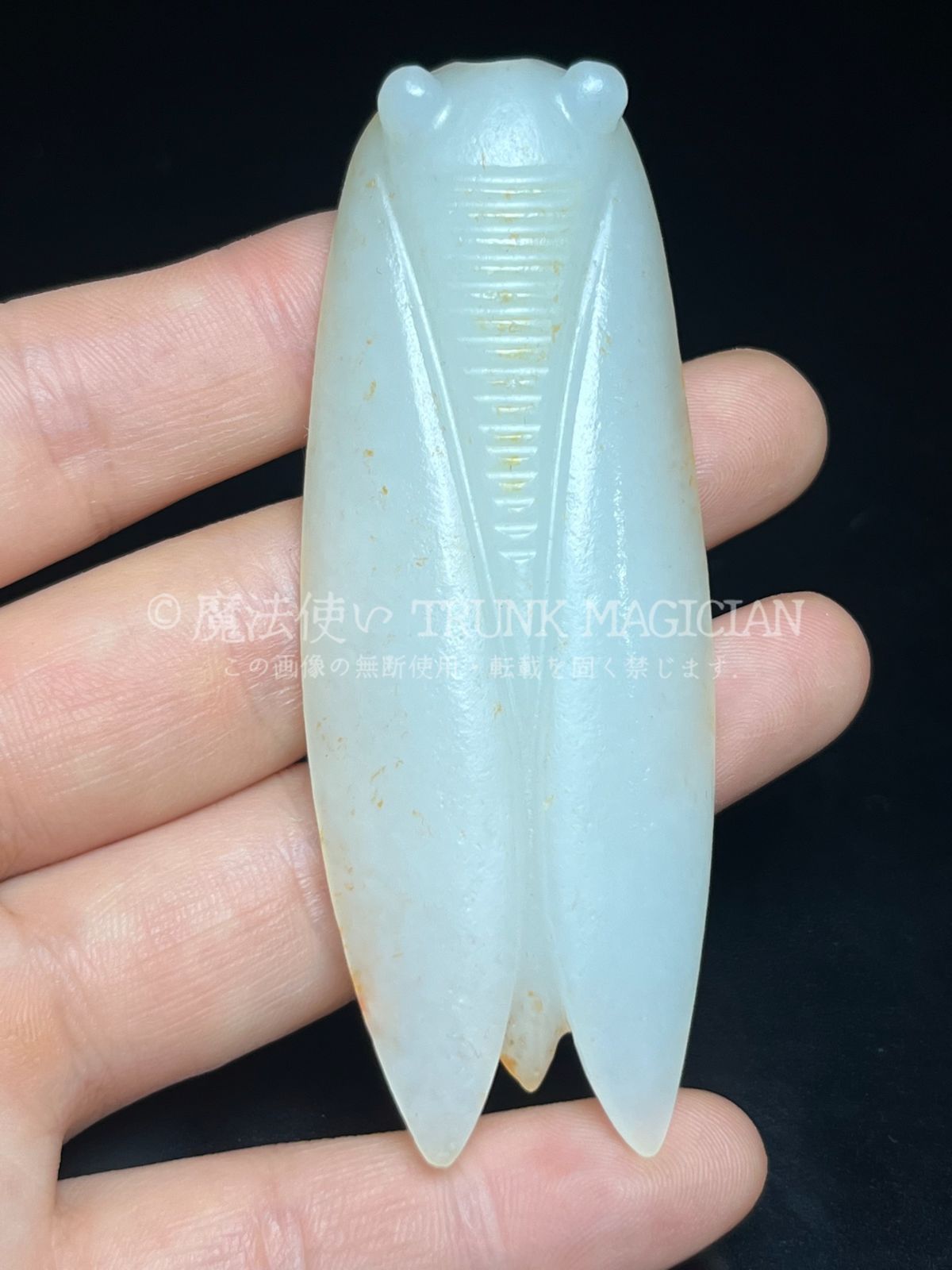 旧家蔵出し 和田玉細密彫 羊脂白玉 せみ 一鳴驚人 彫刻 根付 裝身具 賞