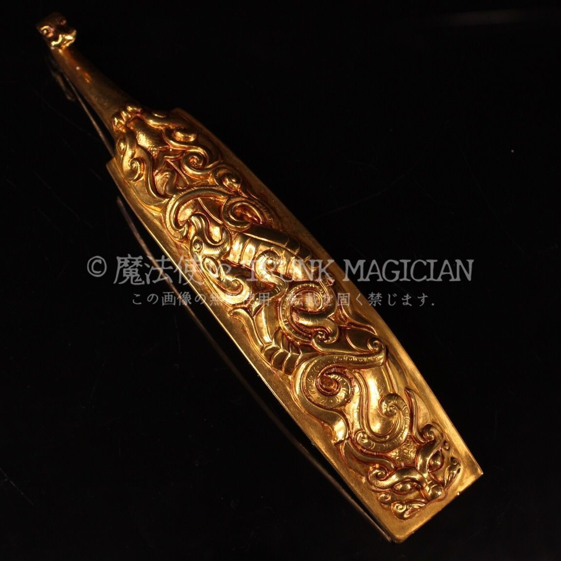 旧家蔵出し 銅製 塗金 浮彫 鏨刻 龍勾如意腰帶扣 置物 賞物 供養品 古