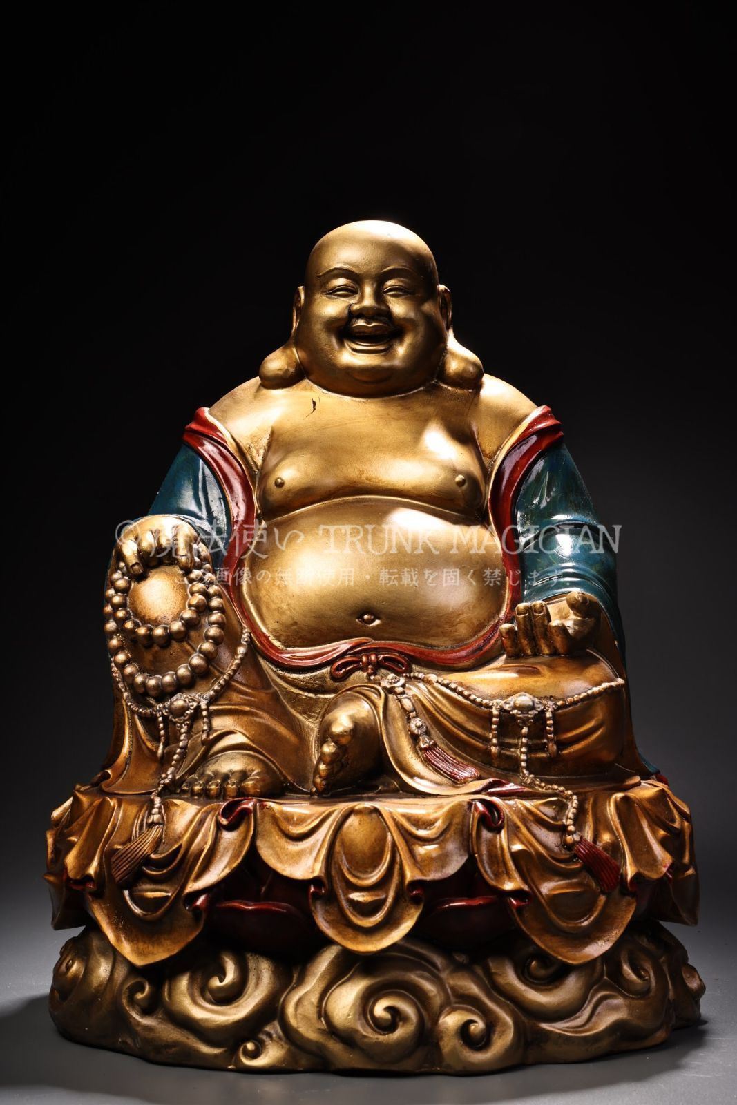 旧家蔵出し 銅製 浮彫 鏨刻 描金 彩繪 彌勒仏 仏像 密宗密教 供養品 古